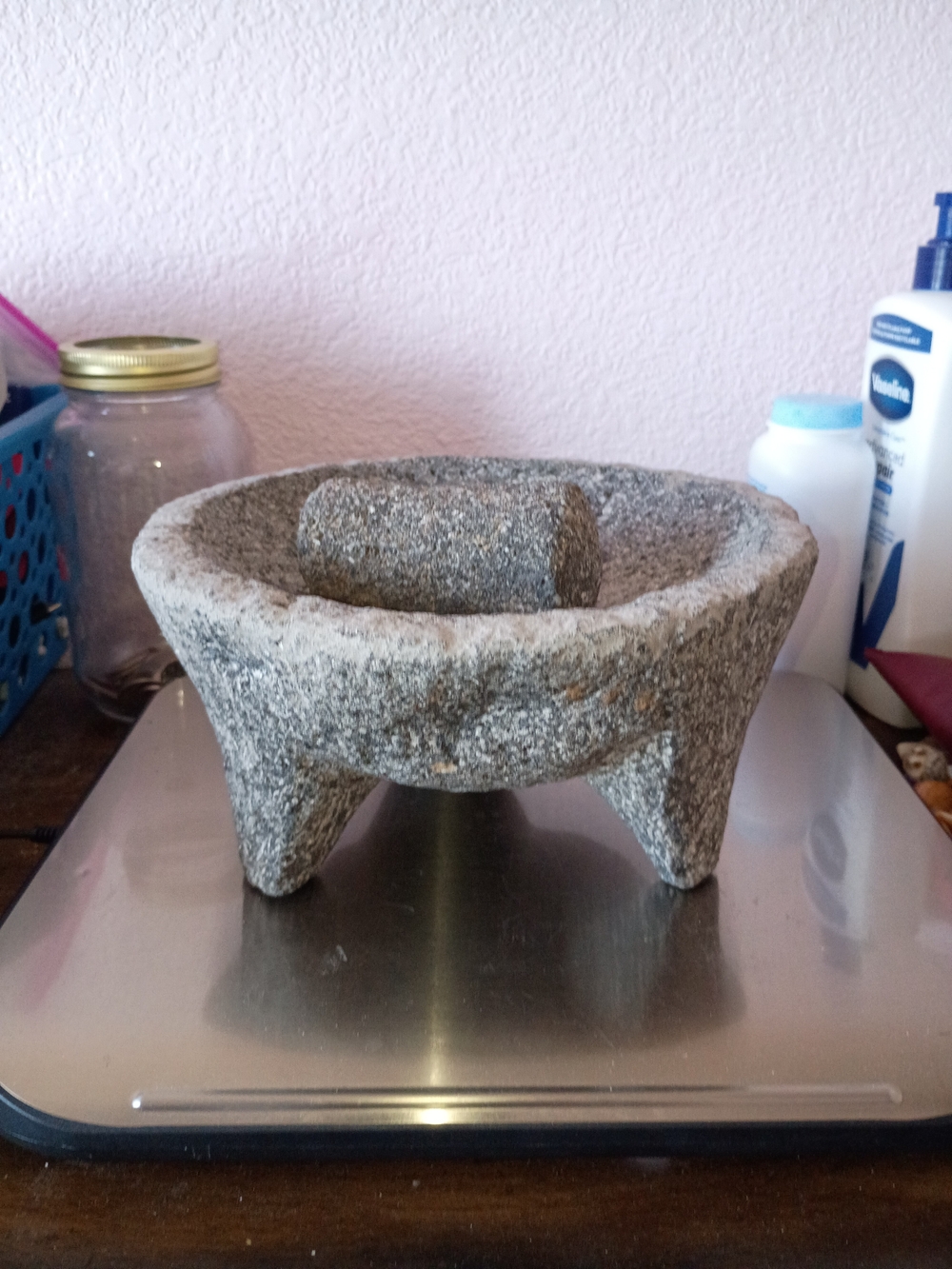Source Unknown Gray Three-Legged Molcajete Mortar and Pestle